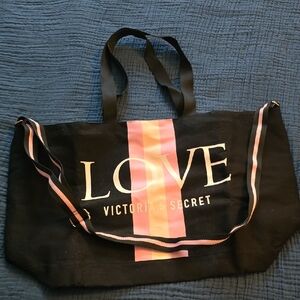 Large Victoria's Secret Black and Pink LOVE Tote, New Never Used